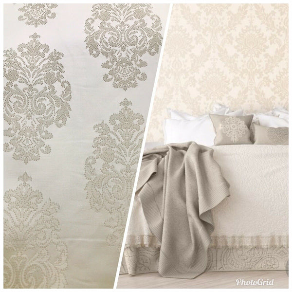 NEW Lady Alison Designer Satin Damask Brocade Upholstery Drapery Fabric - Cream Ivory - Fancy Styles Fabric Pierre Frey Lee Jofa Brunschwig & Fils