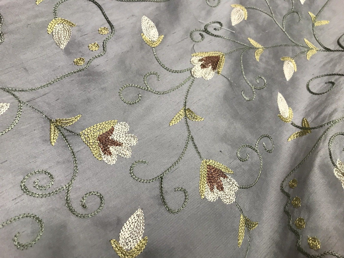 SALE! Designer 100% Silk Taffeta Embroidered Fabric - French Antique Blue - Fancy Styles Fabric Boutique