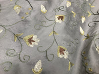 SALE! Designer 100% Silk Taffeta Embroidered Fabric - French Antique Blue - Fancy Styles Fabric Boutique