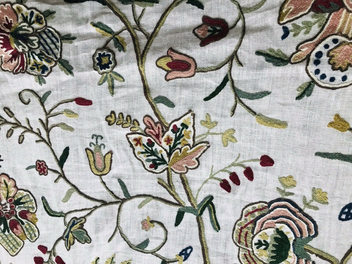 Novelty Floral Wool Yarn Embroidery Linen Inspired Fabric Upholstery Drapery - Fancy Styles Fabric Pierre Frey Lee Jofa Brunschwig & Fils
