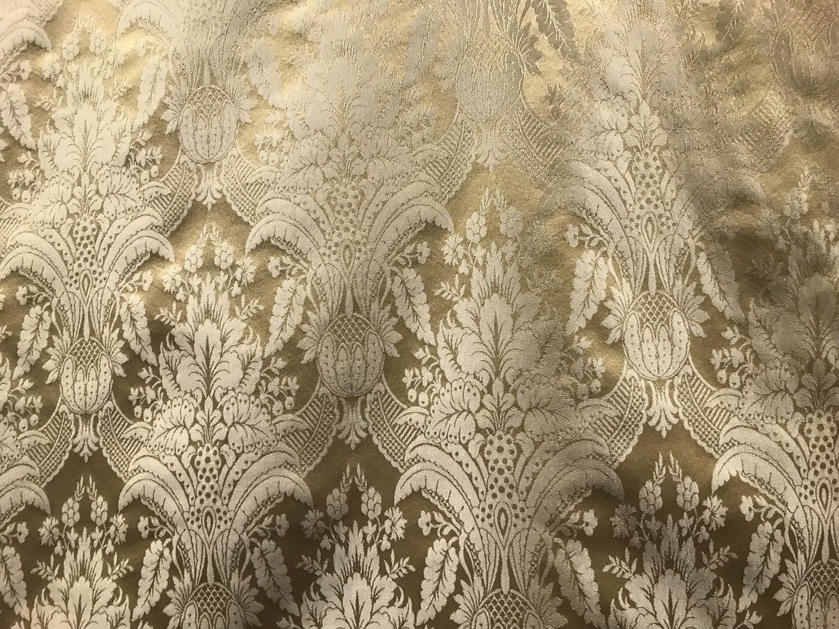NEW! SALE! Designer Damask Satin Fabric- Antique Gold Beige - Upholstery Brocade - Fancy Styles Fabric Boutique