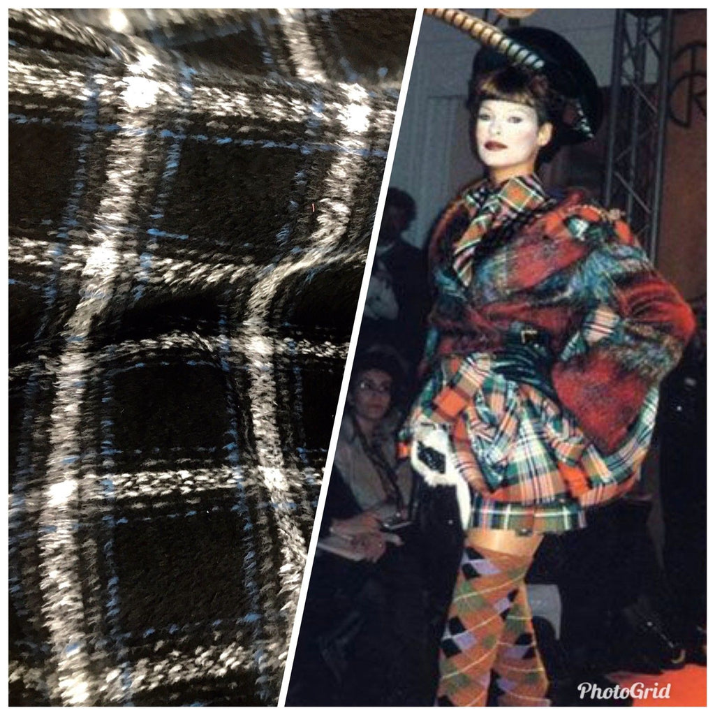 NEW! Black and Blue Fur Wool Plaid Tartan Knit Fabric - Fancy Styles Fabric Boutique