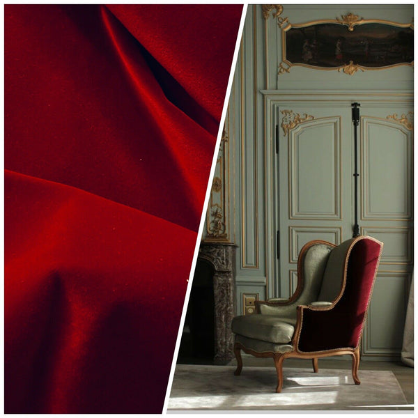 NEW! Prince Oliver - Designer 100% Cotton Made In Belgium Upholstery Velvet Fabric - Blood Red - Fancy Styles Fabric Pierre Frey Lee Jofa Brunschwig & Fils