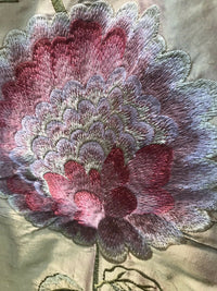 NEW! 1 Yard Remnant: Lady Achlynn Novelty 100% Silk Dupioni Embroidered Fabric - Made in India- Floral Pink - Fancy Styles Fabric Pierre Frey Lee Jofa Brunschwig & Fils