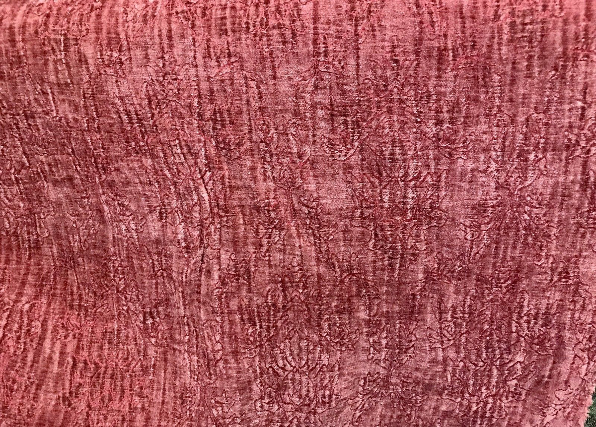 SALE! Designer Velvet Chenille Burnout Fabric - Antique Raspberry Red - Fancy Styles Fabric Boutique