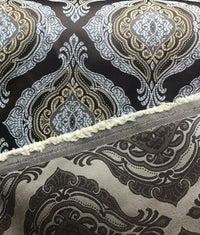 Duke Joseph Designer Brocade Satin Fabric Brown, Pale Blue, Gold - Damask G3 - Fancy Styles Fabric Pierre Frey Lee Jofa Brunschwig & Fils