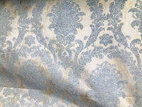 Lord Augustin Designer Velvet Chenille Burnout Damask Upholstery Fabric - Blue & Gold - Fancy Styles Fabric Pierre Frey Lee Jofa Brunschwig & Fils