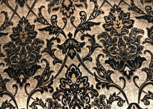 King Christopher Designer Velvet Chenille Burnout Damask Brocade Fabric - Black Beige Gold BTY - Fancy Styles Fabric Pierre Frey Lee Jofa Brunschwig & Fils