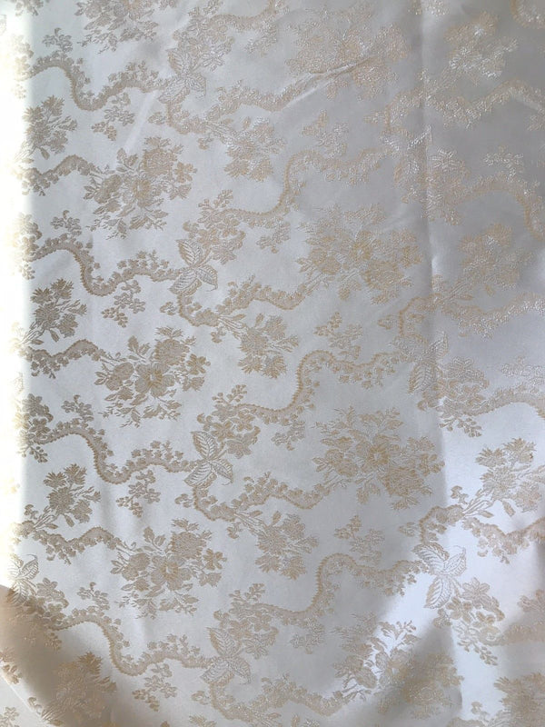NEW SALE! Designer Brocade Jacquard Fabric- Peach Pink Floral Damask - Fancy Styles Fabric Boutique