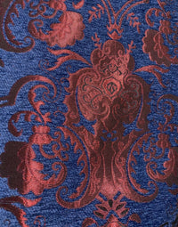 NEW Lady Emile Designer Damask Burnout Chenille Velvet Fabric - Blue & Metallic Red BTY - Fancy Styles Fabric Pierre Frey Lee Jofa Brunschwig & Fils