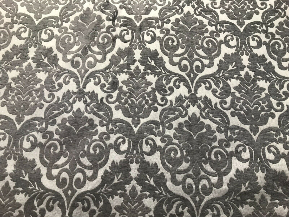 NEW Sir Arthur Double Sided Burnout Chenille Velvet Fabric- Grey & Ivory Upholstery Damask - Fancy Styles Fabric Pierre Frey Lee Jofa Brunschwig & Fils