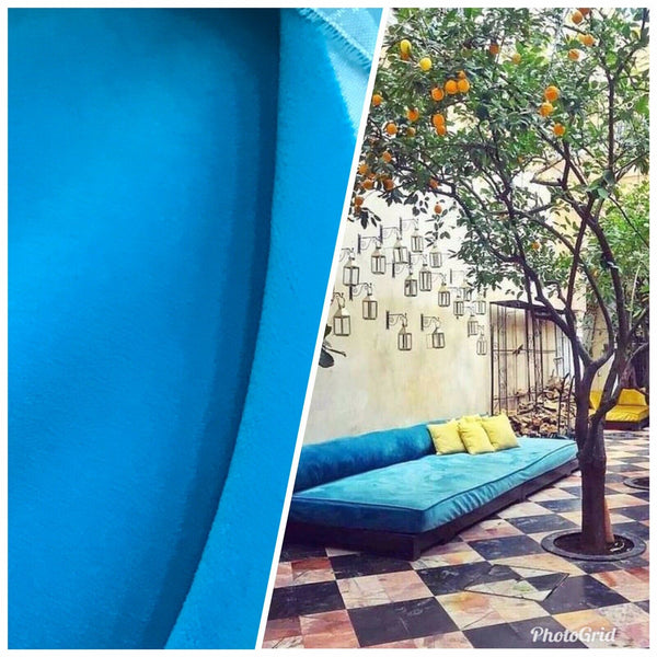 NEW! WATERPROOF OUTDOOR Velvet Upholstery & Drapery Fabric - Turquoise Blue- BTY - Fancy Styles Fabric Pierre Frey Lee Jofa Brunschwig & Fils