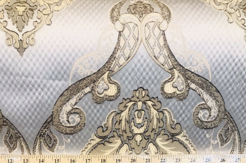 King Eliot Italian Brocade Damask Satin Fabric Ivory Gold Upholstery Neoclassical LLPBI0004 - Fancy Styles Fabric Pierre Frey Lee Jofa Brunschwig & Fils