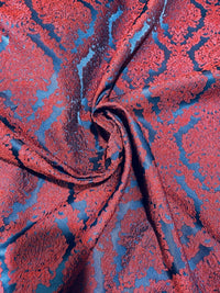 NEW Princess Giselle Designer Damask Satin Drapery Upholstery Fabric - Electric Red & Navy Blue - Fancy Styles Fabric Pierre Frey Lee Jofa Brunschwig & Fils