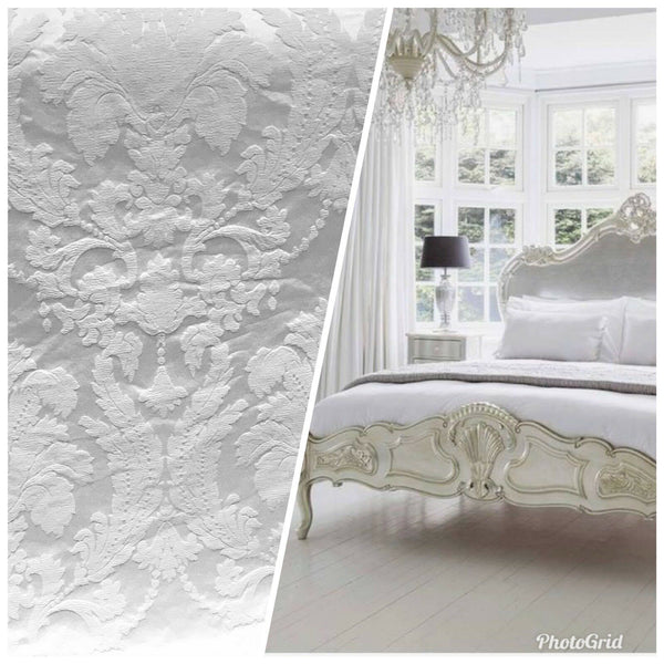 SWATCH Brocade Satin Fabric- Bleached White- Drapery Upholstery Damask - Fancy Styles Fabric Pierre Frey Lee Jofa Brunschwig & Fils