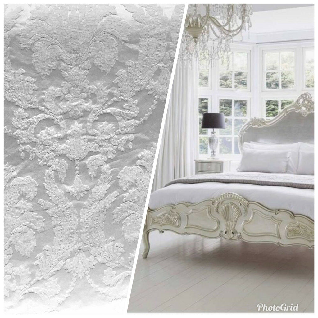 SWATCH Brocade Satin Fabric- Bleached White- Drapery Upholstery Damask - Fancy Styles Fabric Pierre Frey Lee Jofa Brunschwig & Fils