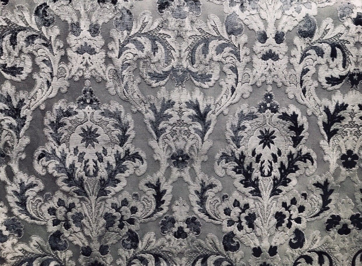 SALE! Antique Inspired Burnout Velvet Damask Fabric - Upholstery Gray Brocade - Fancy Styles Fabric Boutique