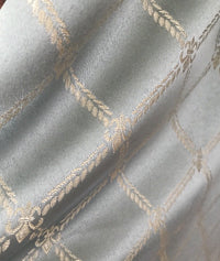 SALE! Designer Brocade Satin Fabric- Antique Silver Blue Rope Design Upholstery - Fancy Styles Fabric Boutique