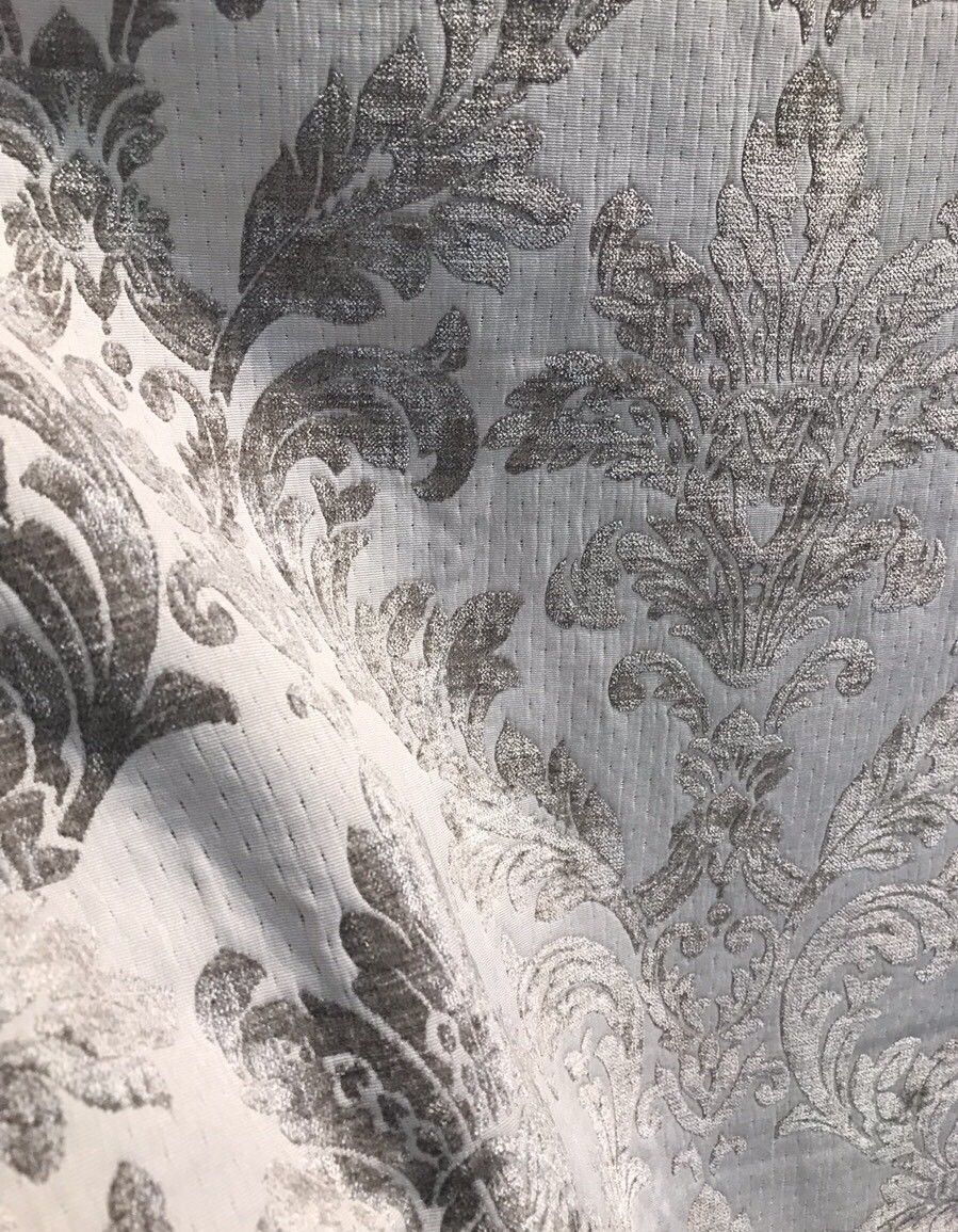 Designer Double Sided Brocade Jacquard Fabric- White And Silver  - Upholstery - Fancy Styles Fabric Pierre Frey Lee Jofa