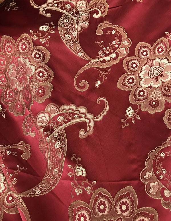 Lady Hyacinth Designer Brocade Satin Fabric- Antique Inspired Red and Gold - Upholstery - Fancy Styles Fabric Pierre Frey Lee Jofa Brunschwig & Fils