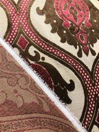 Dophin Jean Designer Belgium Burnout Damask Chenille Velvet Fabric Upholstery- Wine - Fancy Styles Fabric Pierre Frey Lee Jofa Brunschwig & Fils