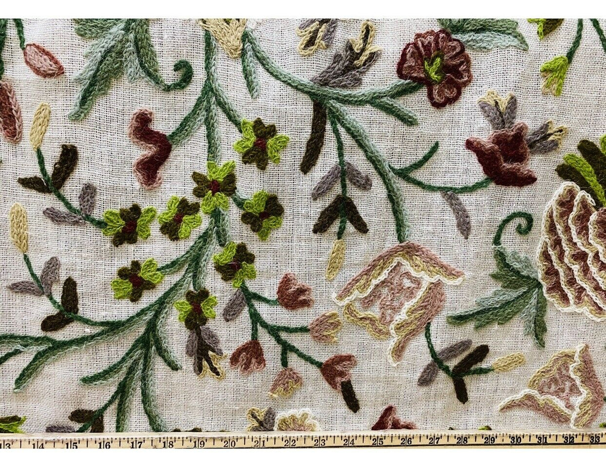 NEW Novelty Decorating Drapery Fabric- Crewel Floral Embroidery - Fancy Styles Fabric Pierre Frey Lee Jofa Brunschwig & Fils