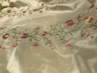 1 Yard Remnant- Designer 100% Silk Dupioni Embroidery Floral Fabric- Beige - Fancy Styles Fabric Pierre Frey Lee Jofa Brunschwig & Fils