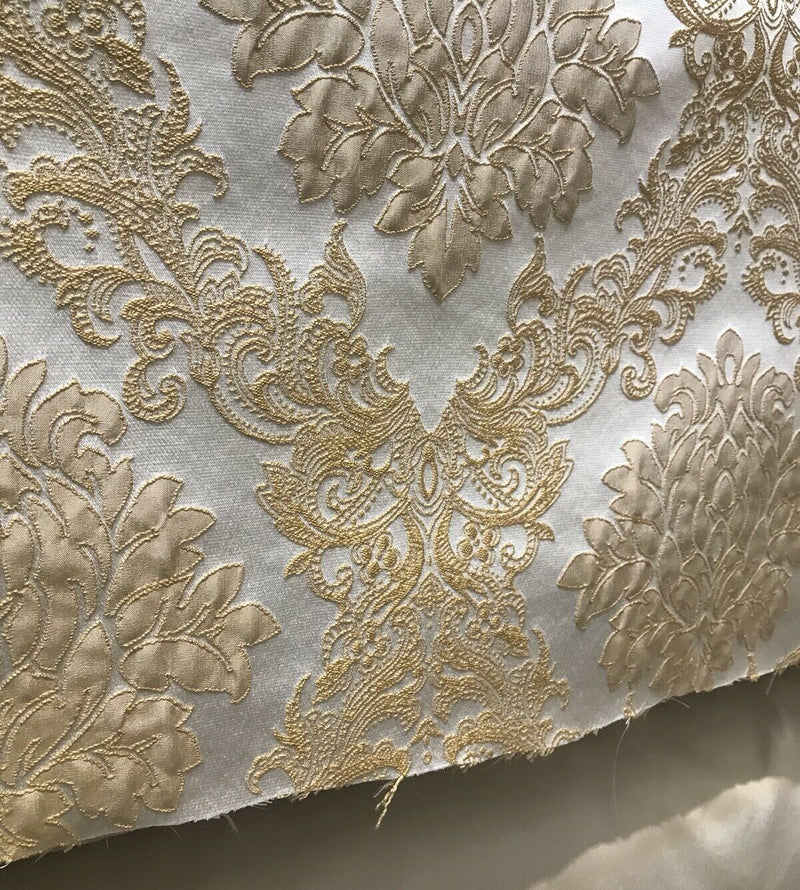 Princess Gemma Designer Brocade Satin Fabric- Antique Gold And White - Upholstery Damask - Fancy Styles Fabric Pierre Frey Lee Jofa Brunschwig & Fils