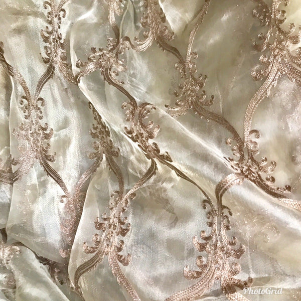 NEW! 110” Wide Designer Sheer Voile and Pink Lurex Drapery Fabric - Fancy Styles Fabric Pierre Frey Lee Jofa Brunschwig & Fils