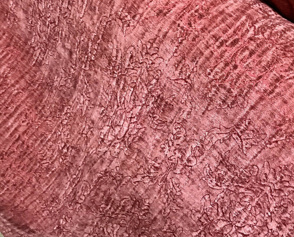 SWATCH Designer Velvet Chenille Burnout Fabric - Antique Raspberry Red - Fancy Styles Fabric Pierre Frey Lee Jofa Brunschwig & Fils
