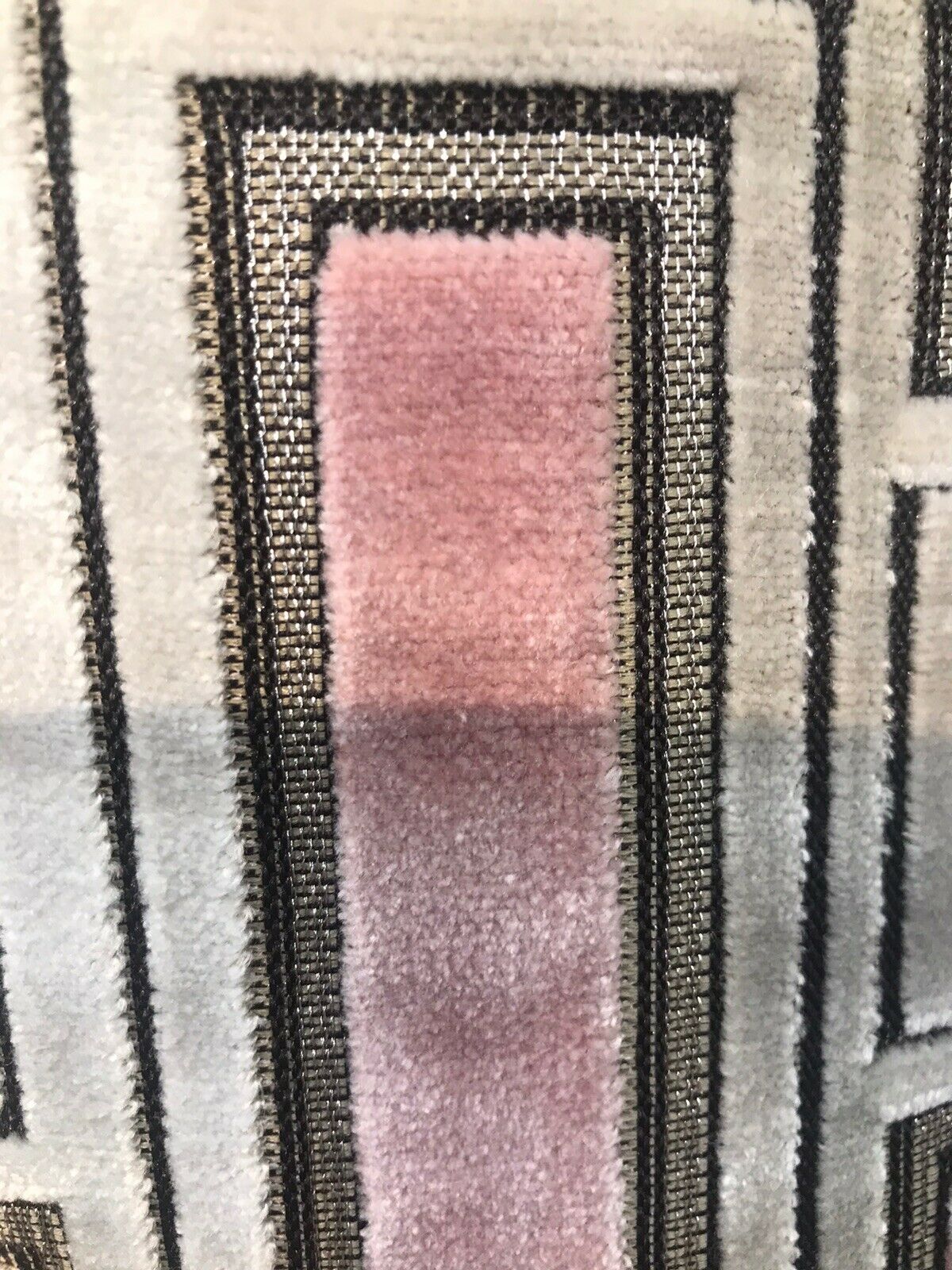 Novelty Italian Burnout Geometric Chenille Upholstery Velvet Fabric -Pink BTY - Fancy Styles Fabric Pierre Frey Lee Jofa Brunschwig & Fils
