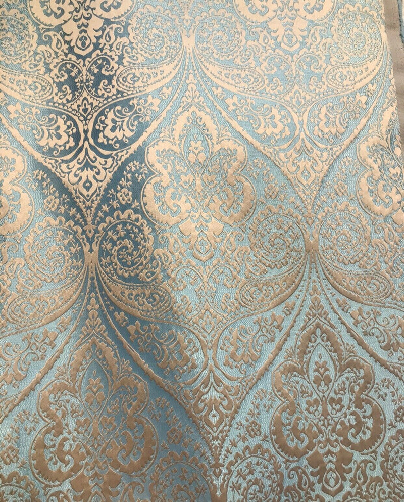 NEW! Princess Penelope Designer Brocade Satin Fabric - Blue Neoclassical Floral Upholstery Damask - Fancy Styles Fabric Pierre Frey Lee Jofa Brunschwig & Fils