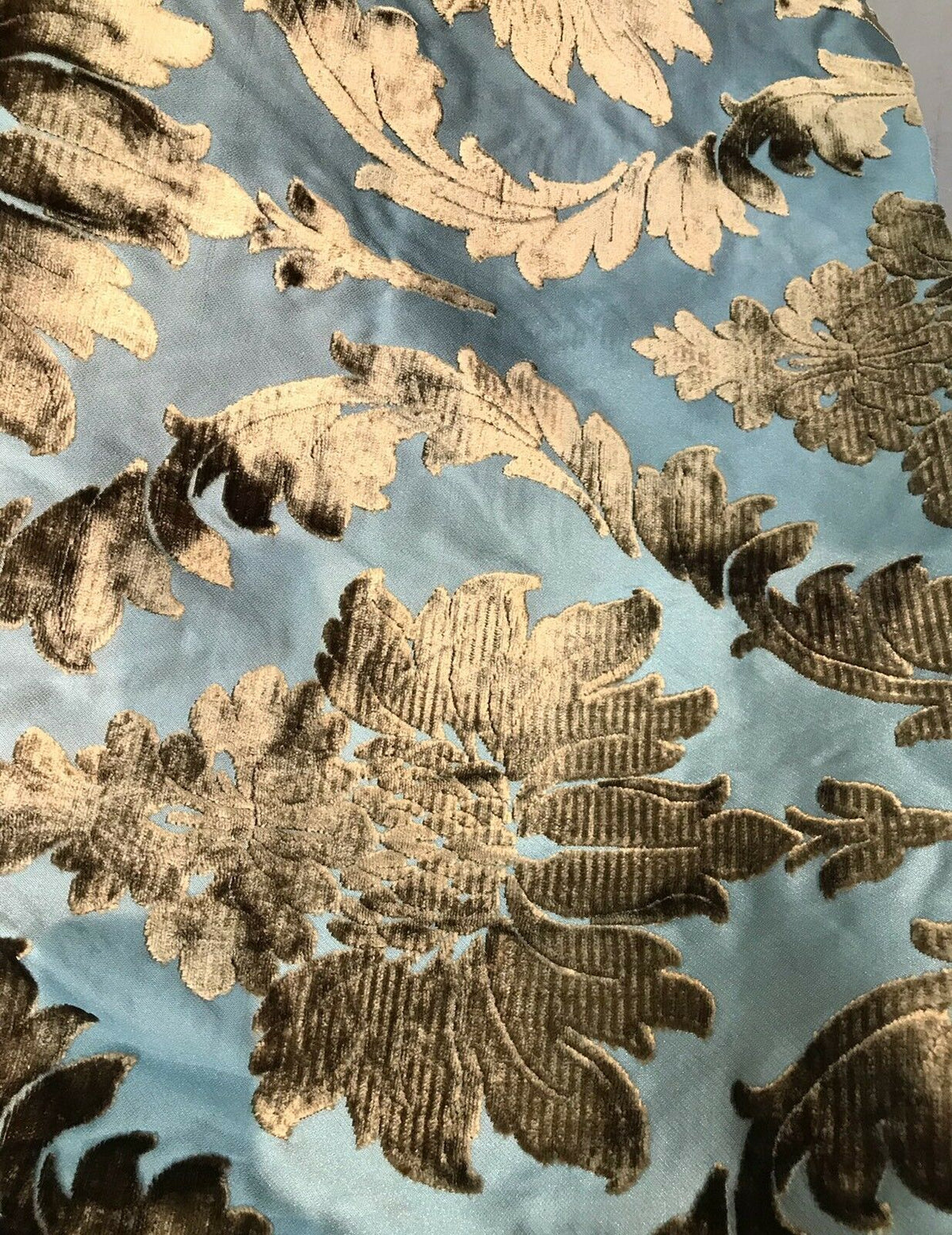 Emperor Walter Designer Italian Burnout Damask Chenille Blue Bronze Fabric Upholstery - Fancy Styles Fabric Pierre Frey Lee Jofa Brunschwig & Fils