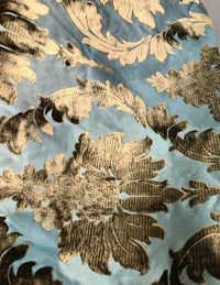 Emperor Walter Designer Italian Burnout Damask Chenille Blue Bronze Fabric Upholstery - Fancy Styles Fabric Pierre Frey Lee Jofa Brunschwig & Fils