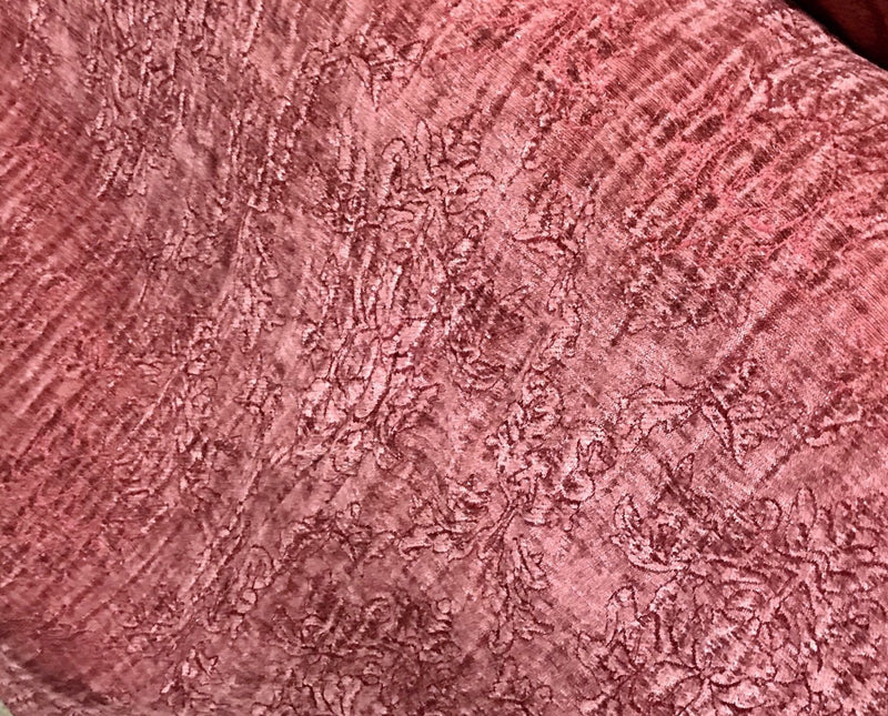 SALE! Designer Velvet Chenille Burnout Fabric - Antique Raspberry Red - Fancy Styles Fabric Boutique