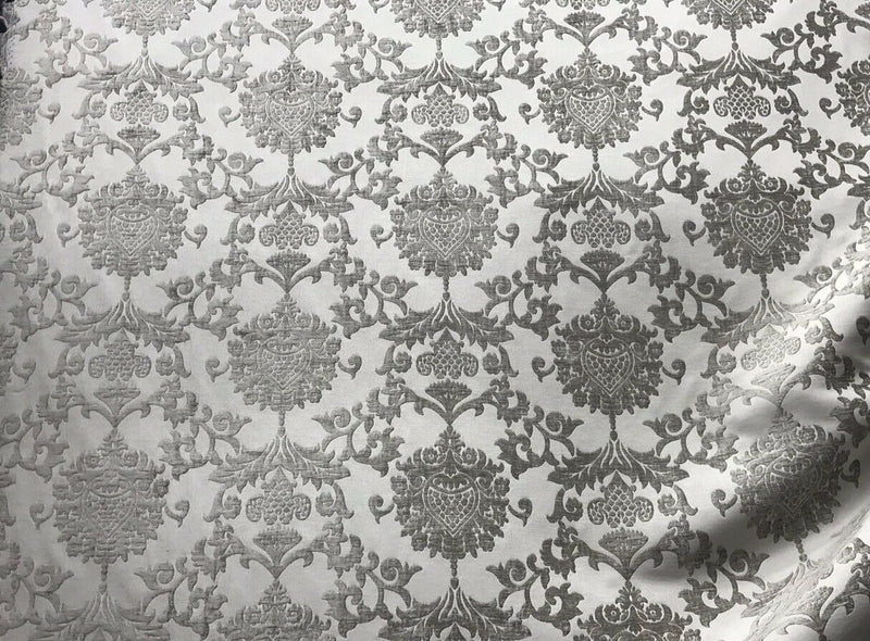 Lord Theo Designer Brocade Satin Burnout Chenille Velvet Fabric - Gray Upholstery Damask - Fancy Styles Fabric Pierre Frey Lee Jofa Brunschwig & Fils