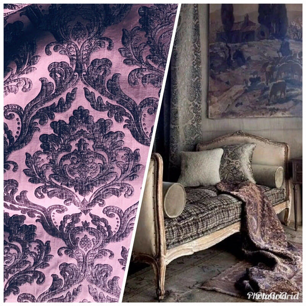 NEW Queen Isabella Designer Velvet Chenille Burnout Damask Upholstery Fabric - Purple - Fancy Styles Fabric Pierre Frey Lee Jofa Brunschwig & Fils