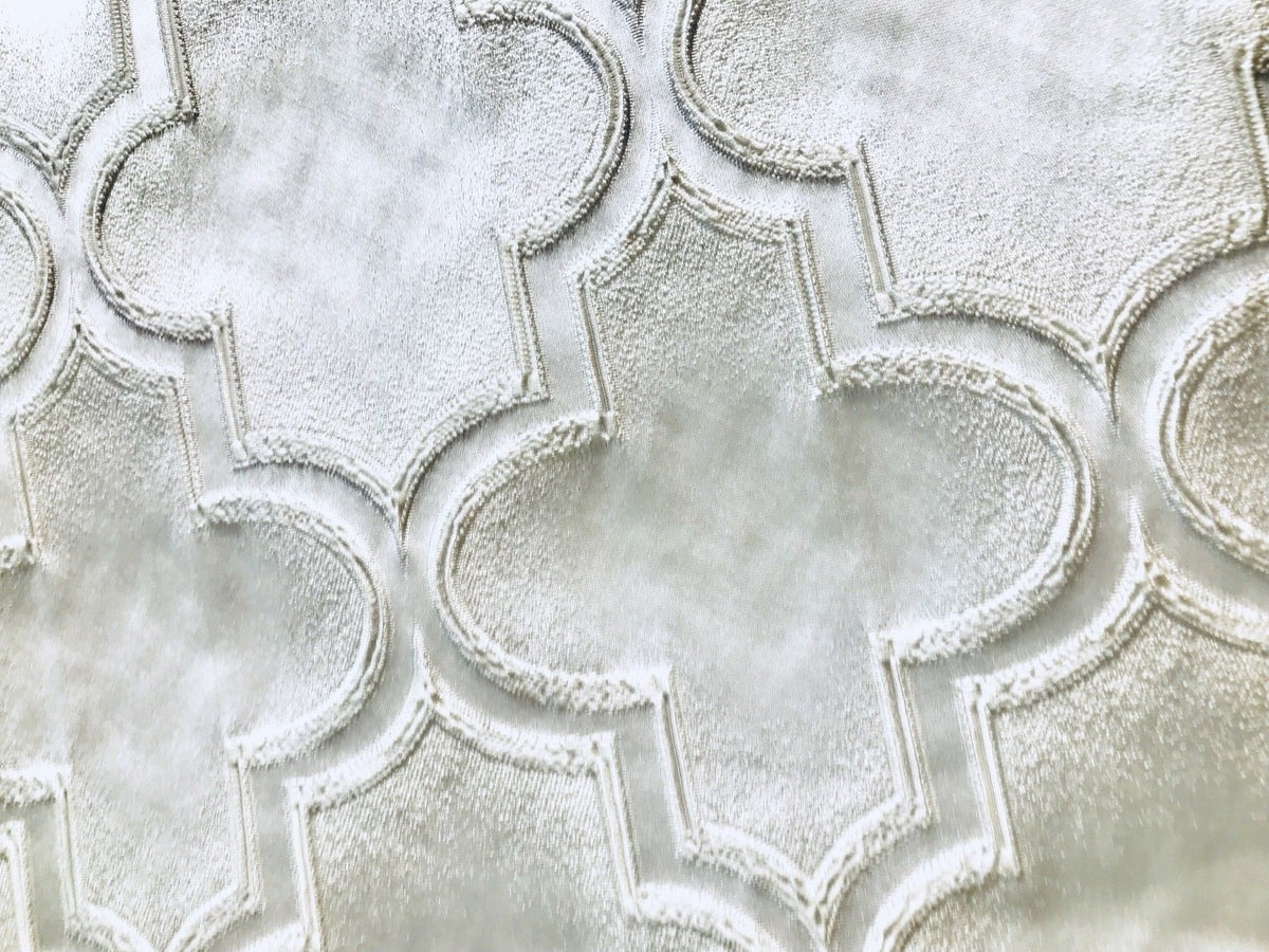 SWATCH Designer Brocade Satin Fabric Interior Design- White Cross- Upholstery - Fancy Styles Fabric Boutique
