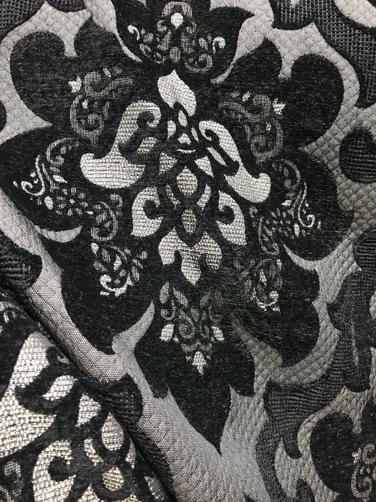NEW Queen Allyson Designer Velvet Chenille Quilted Damask Burnout Upholstery Fabric - Black - Fancy Styles Fabric Pierre Frey Lee Jofa Brunschwig & Fils