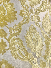 NEW Duke Raphael Designer Velvet Chenille Burnout Damask Upholstery Fabric - Yellow - Fancy Styles Fabric Pierre Frey Lee Jofa Brunschwig & Fils