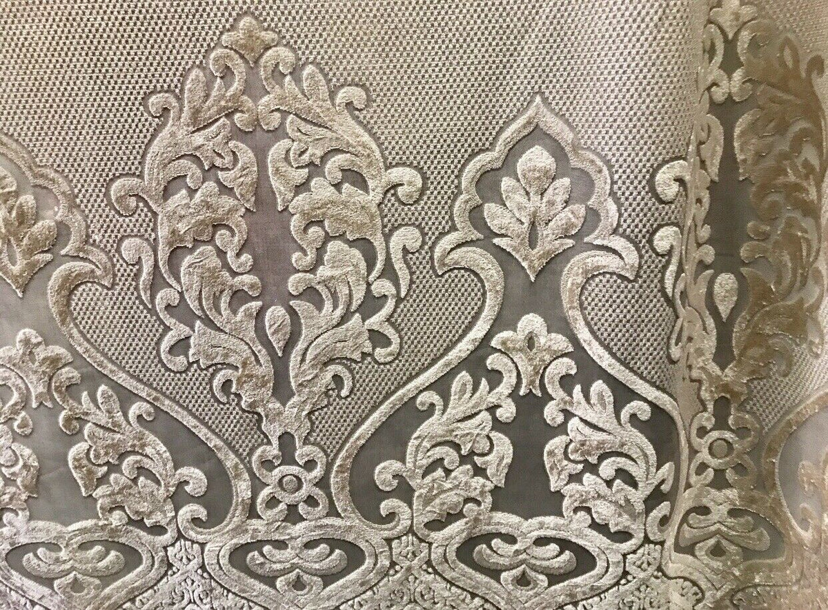 NEW! 112” Wide Designer Sheer Burnout Velvet Lace Drapery Fabric- Shell Pearl - Fancy Styles Fabric Pierre Frey Lee Jofa Brunschwig & Fils