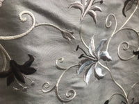 NEW! 100% Silk Embroidered Dupioni Taffeta Fabric - Floral Silver Gray Floral - Fancy Styles Fabric Pierre Frey Lee Jofa Brunschwig & Fils