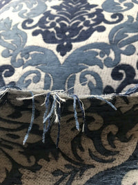 NEW Sir Arthur Double Sided Burnout Chenille Velvet Fabric- Blue Ivory Upholstery Damask - Fancy Styles Fabric Pierre Frey Lee Jofa Brunschwig & Fils
