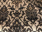 King Christopher Designer Velvet Chenille Burnout Damask Brocade Fabric - Black Beige Gold BTY - Fancy Styles Fabric Pierre Frey Lee Jofa Brunschwig & Fils