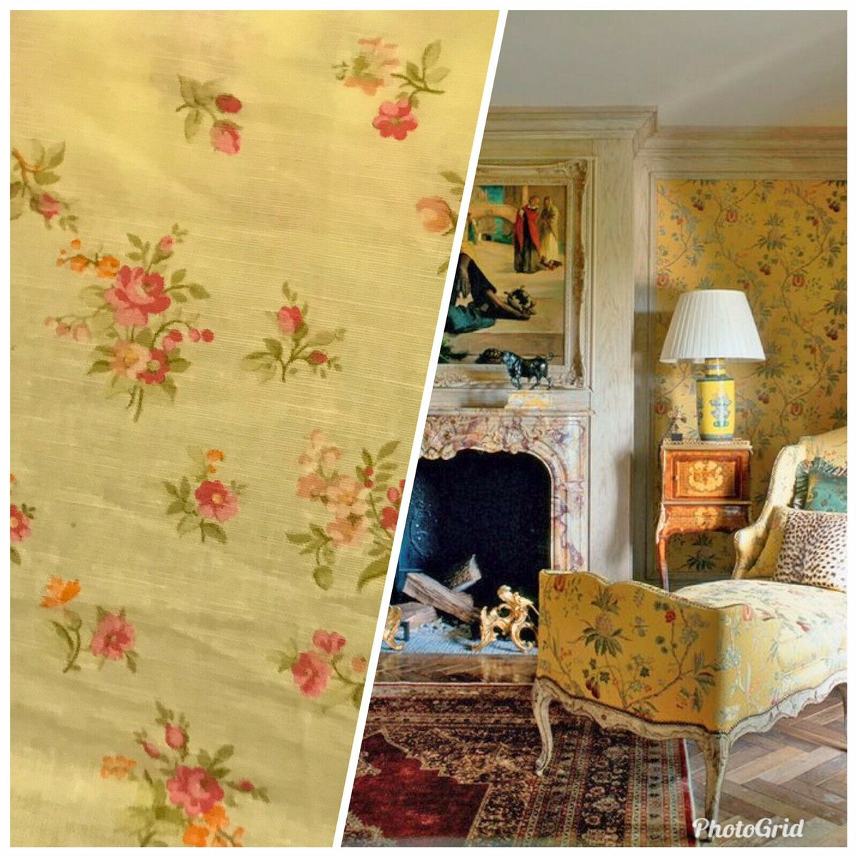 NEW Decorating 100% Linen Fabric - French Floral Country Yellow - Fancy Styles Fabric Pierre Frey Lee Jofa Brunschwig & Fils