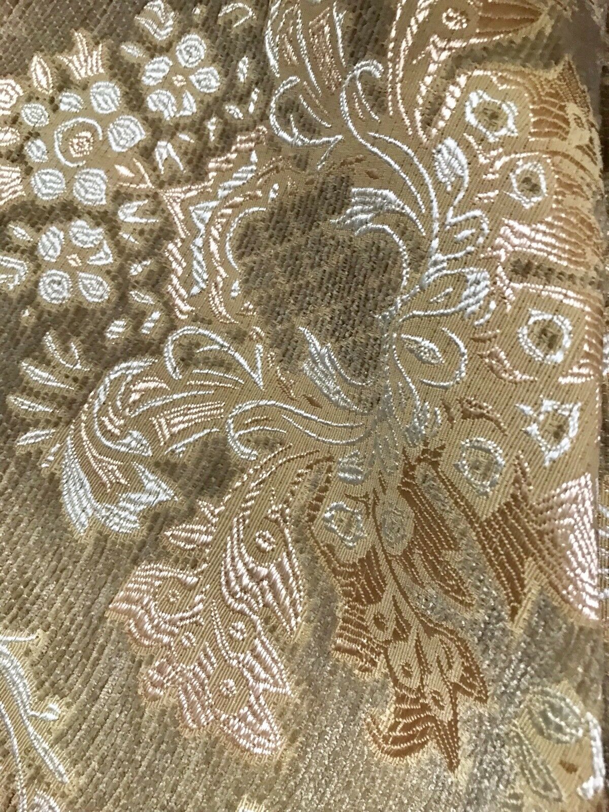 Lady Lauren Damask Burnout Chenille Velvet Fabric - Upholstery Taupe & Peach - Fancy Styles Fabric Pierre Frey Lee Jofa Brunschwig & Fils
