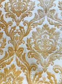 NEW! Queen Isabelle Designer Damask Burnout Chenille Velvet Fabric - Honey Gold BTY - Fancy Styles Fabric Pierre Frey Lee Jofa Brunschwig & Fils