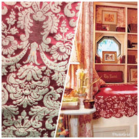 SWATCH- 100% Silk Taffeta Damask Interior Design Fabric - Rouge Red - Fancy Styles Fabric Boutique