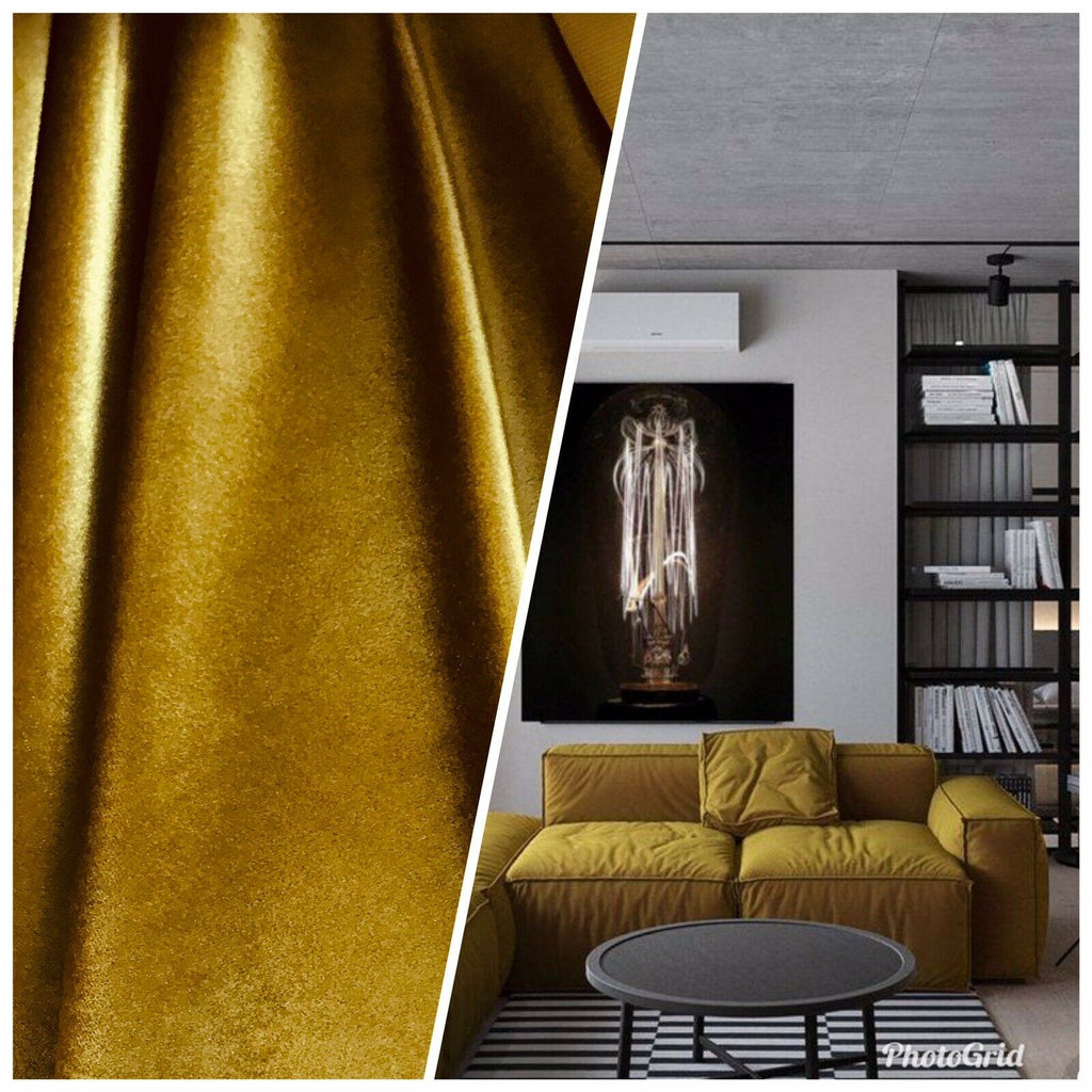 NEW Designer Velvet Upholstery And Drapery Fabric- Chartreuse Yellow Ochre - Fancy Styles Fabric Pierre Frey Lee Jofa Brunschwig & Fils