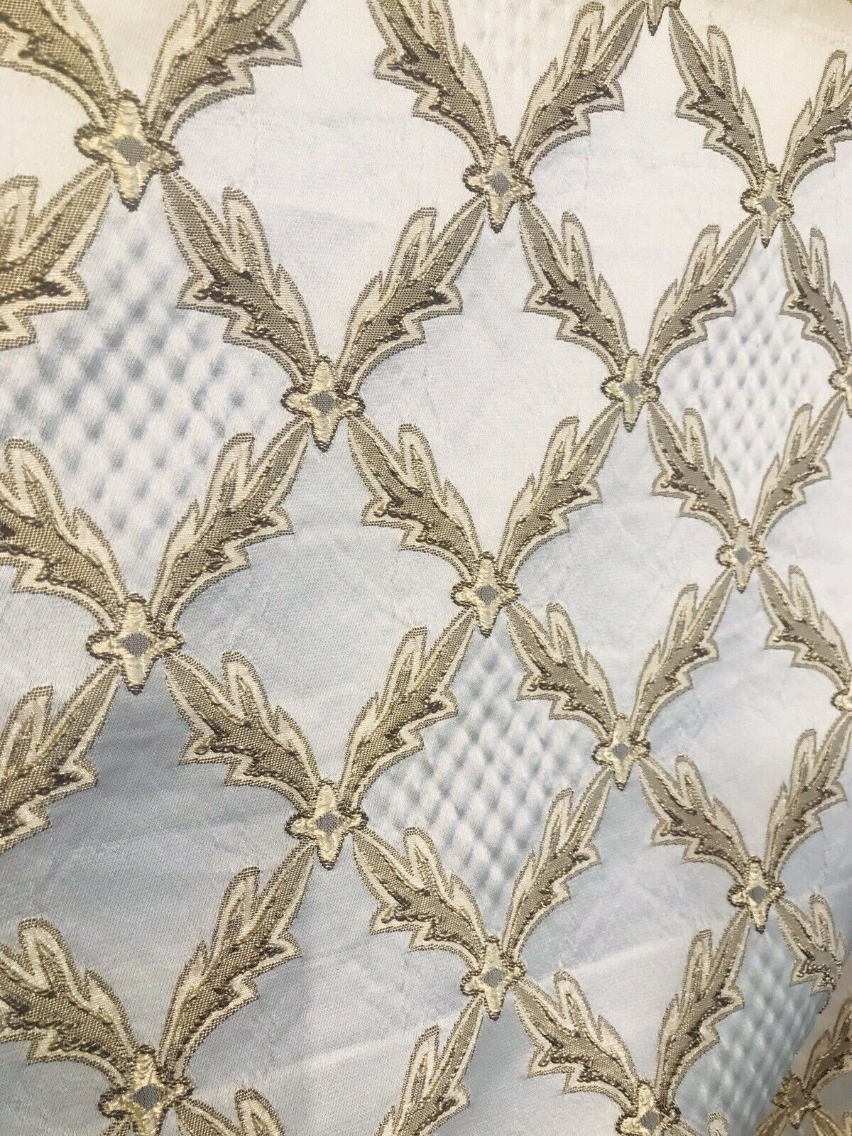 Lady Cadence Italian Brocade Diamond Satin Fabric Ivory Gold Upholstery LLPBI0003 - Fancy Styles Fabric Pierre Frey Lee Jofa Brunschwig & Fils